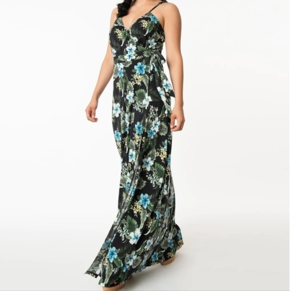 Unique Vintage Tropical Floral Maxi Wrap Dress - Picture 1 of 4